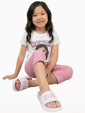 Barbie Kids White Logo Pool Slides Sandals - Size 13/1